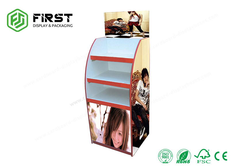 Custom Glossy Printed Logo Corrugated Paper Floor Display Stand For Exhibitions